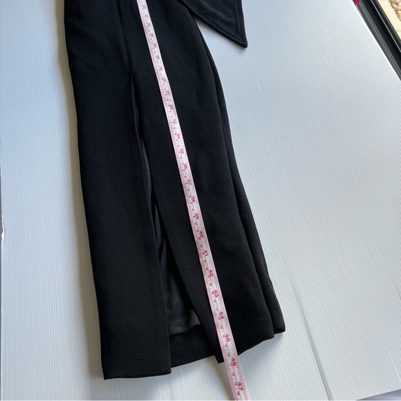 Shona Joy Andrea Fitted Cocktail Dress Black Belt Waist Midi Slit Size S 8 - Picture 11 of 11